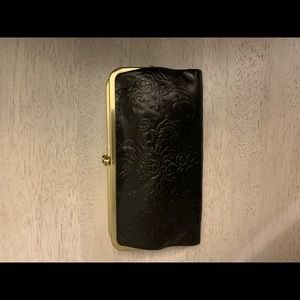 Hobo embossed vintage black leather clutch/wallet